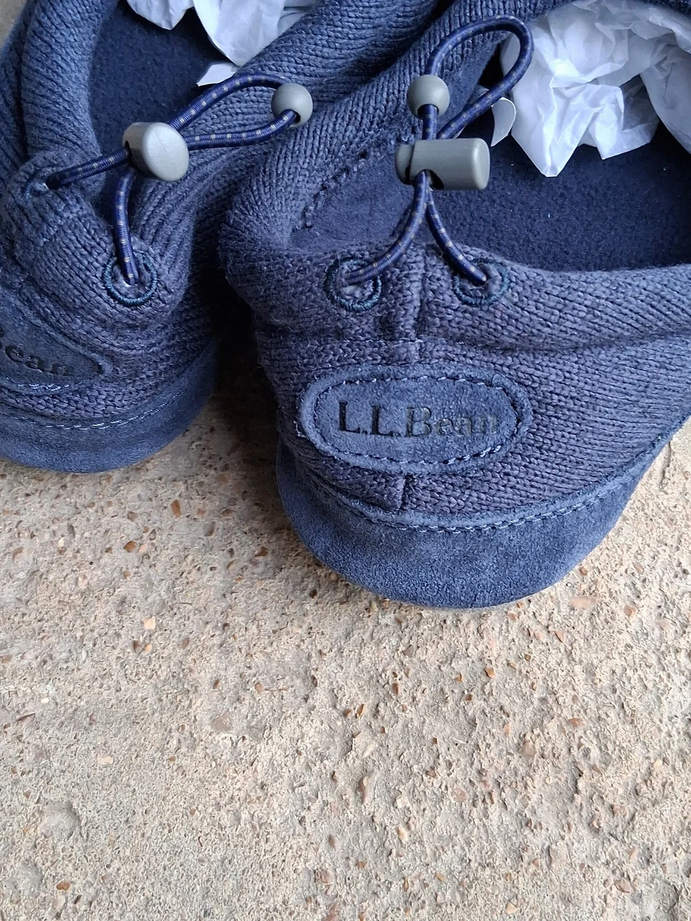 NWT L.L. Bean Navy Kids Sweater Fleece Slippers with Plaid Bear Applique Sz. 5-6